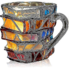 Painted Book-Shaped Mug: Unique Colored Glass Coffee Cup for Booklovers. Handcrafted Acrylic Stacked Book Gift