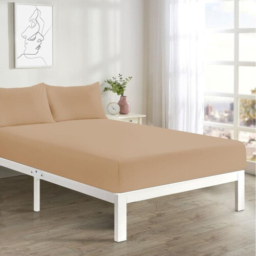 (LATTE, SUPER KING) 40CM EXTRA Deep Plain Microfiber Extra DEEP Fitted Sheet With or Without Pillow Case – Single, Double, King, Super King Size –