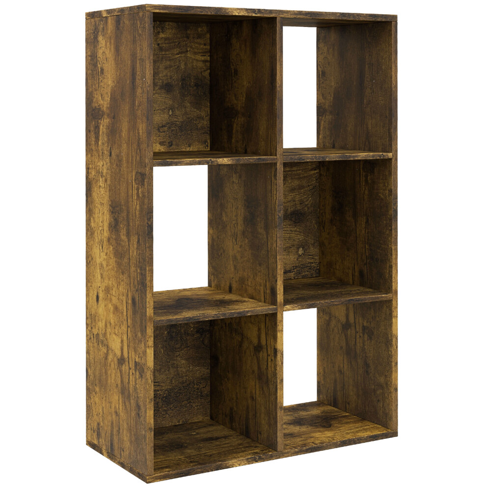 6-Cube Bookshelf Rustic Brown Wooden Storage Organizer with Open Shelves Space-Saving Bookcase for Living Room & Study-image-OPC-PMDVH2J-NEW
