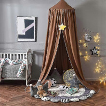 (brown) baby canopy chiffon crib play tent nursery canopy height 240cm hem length 260cm