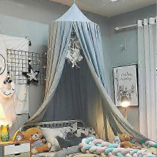 (blue) baby canopy chiffon crib play tent nursery canopy height 240cm hem length 260cm
