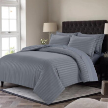 (Grey, Single) Satin Stripe Set with Pillowcase Duvet Quilt Cover Anti-Allergy Machine Washable Reversible Ultra Soft Hypoallergenic Microfiber B