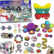 (ST-014sock) 24 grid christmas advent calendar squeeze toys with tree santa deer hat 24 day countdown kids gift