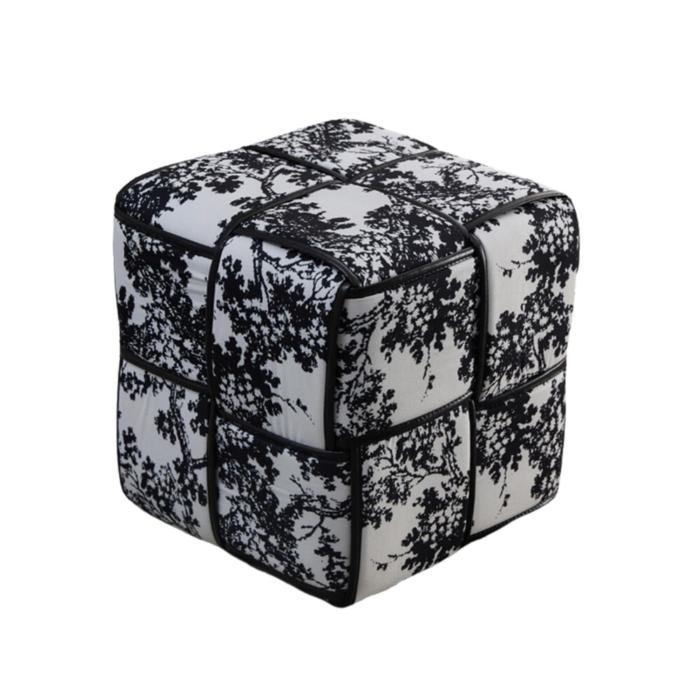 Square Ottoman Upholstered PU Leather Foot Stool 35x29x47cm Anti Slip Silent Foot Pads Living Room Bedroom White/Black-image-OPC-PMDVHN2-NEW