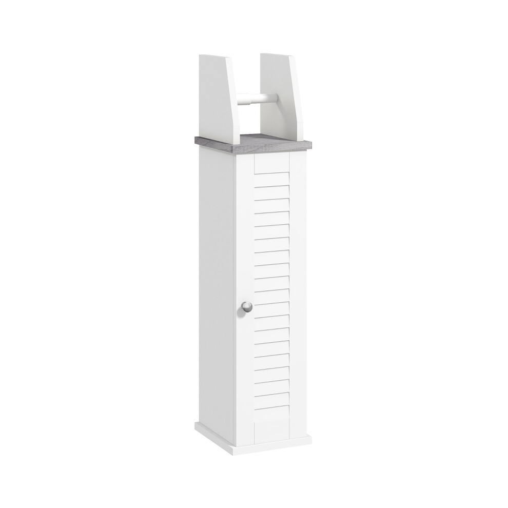 Slim Bathroom Floor Cabinet with Cupboard and Roll Holder White Storage Unit for Toilet Paper Shampoo Adjustable Shelves-image-OPC-PMDVHW2-NEW