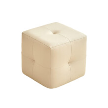 Luxury Square Upholstered Footstool Ottoman PU Leather Low Stool Anti-Slip Silent Legs Beige For Fitting Rooms