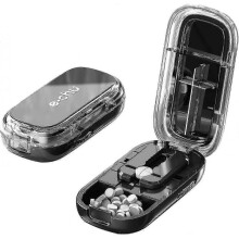 (Black) Pill Cutter for Multifunctional Medicine Cutter Box - Precision Cutting, Compact & Portable, 1 Split into 2 or 4