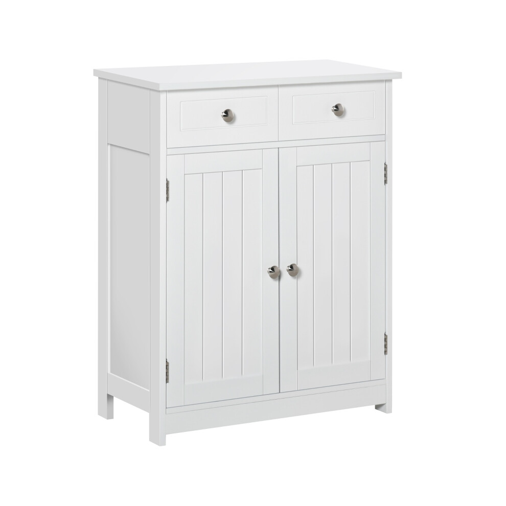 Bathroom Storage Cabinet 75x60cm Freestanding White with 2 Drawers and Adjustable Shelf Traditional Style Metal Handles-image-OPC-PMDVK8J-NEW