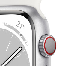 Apple Watch Series 8 (GPS + Cellular 45mm) Smart watch - Silver Aluminium Case with White Sport Band - Regular. Fitness Tracker, Blood Oxygen & ECG - Refurbished