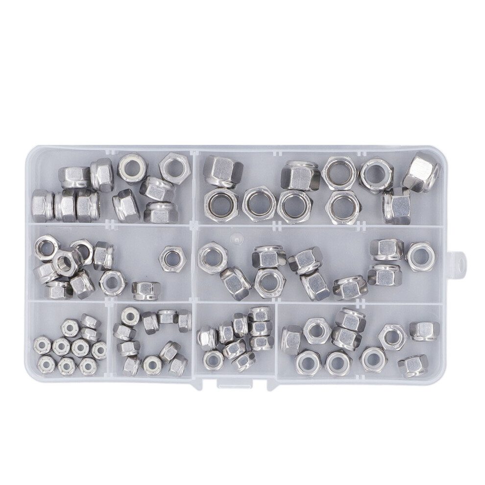 80Pcs 304 Stainless Steel Hex Lock Nuts With Nylon Insert, Assortment Kit 6911354213586