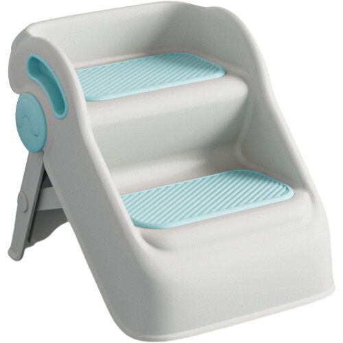 Step Stool For Children Foldable Bathroom Stool Not Slip Base Space Saving Toddler White And Blue 2