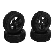4PCS RC 12mm Wheel Rims & Rubber Tires Set for 1/16 Black