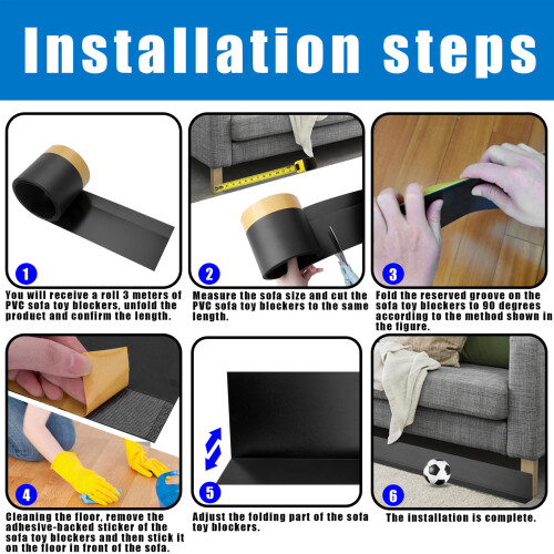 Soft PVC Under Couch Blocker, 3m, Black, Strong Adhesion 2