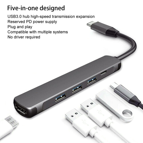 Hub-converter Type-C naar HDMI3USB-poort PD-oplader 4K HD-computerdockingstation USB3.0 1
