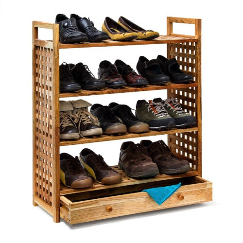 Schuhregal aus Walnussholz mit Schublade