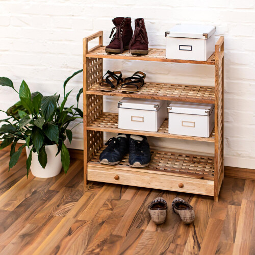 Schuhregal aus Walnussholz mit Schublade 1