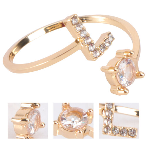 1St Eingelegter Ring Anhänger Ring Mode Finger Schmuck (Golden) 2