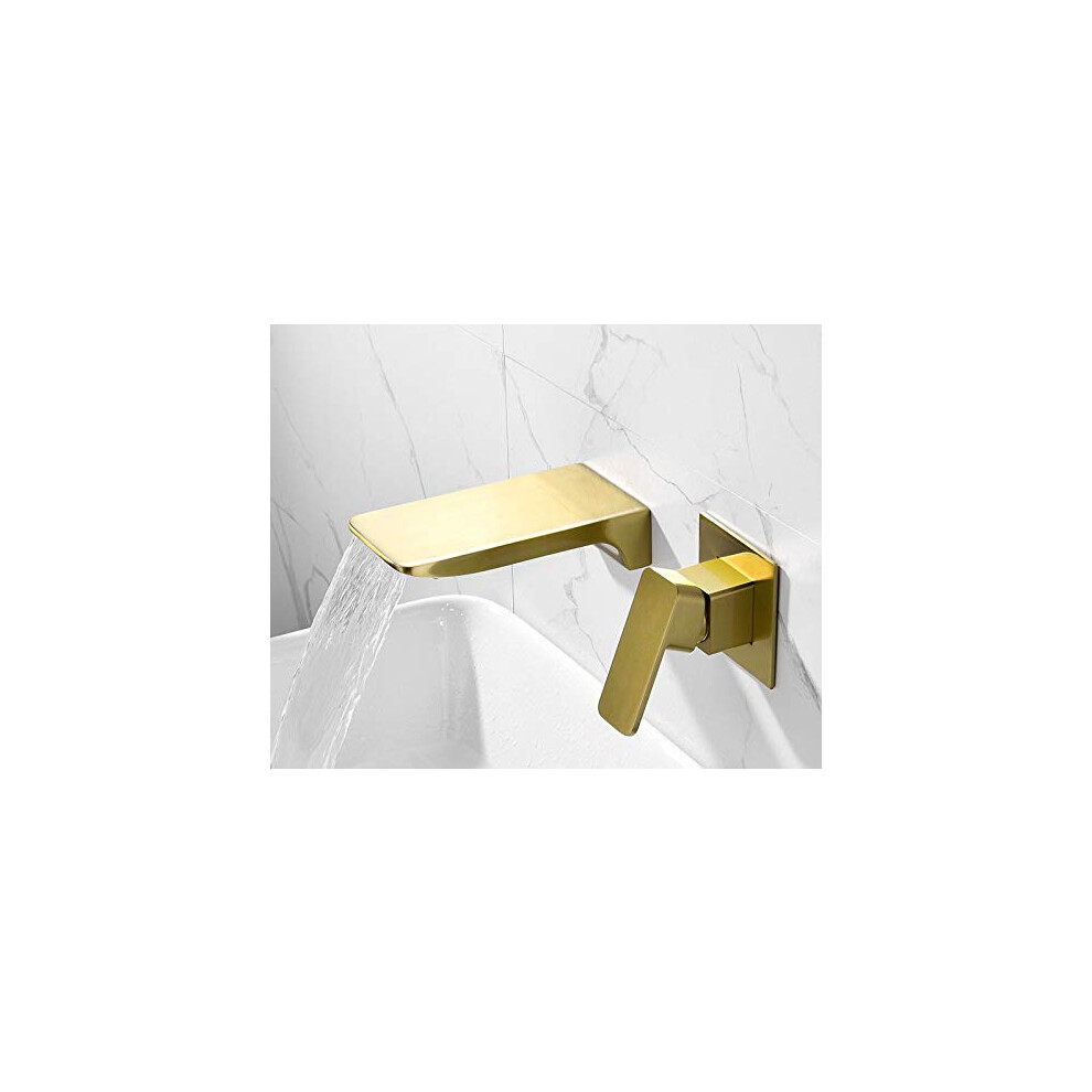 Brass Waterfall Faucet Wall Mounted Basin Faucet Hot And Cold Water Mixer Washbasin Taps Brushed Gold Finish 9393856582525