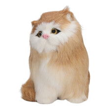 Plüschige Katzenfigur Gelb Dekorationsstatue