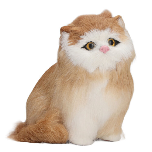 Plüschige Katzenfigur Gelb Dekorationsstatue 1