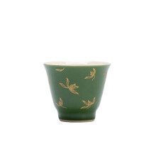 Emerald Gilded Teacup White Porcelain Small Tea Cup Antique Chinese Style Autumn Water Orchid Pattern 1 Pc
