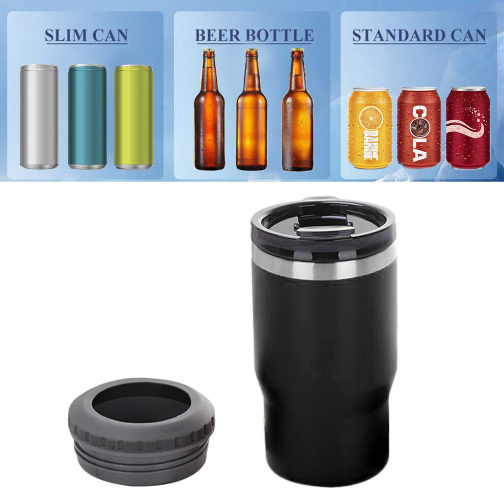 14oz Stainless Steel Can Cooler Insulated Holder, Black, 13.9cm