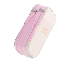 Large Canvas Pencil Case for Students & Professionals, Pink/Beige 22x6.5x11cm