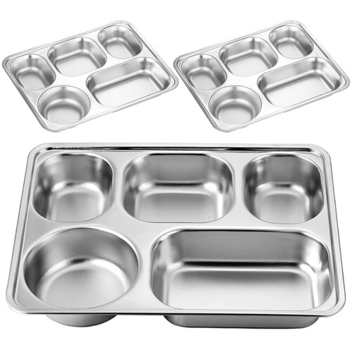 3 Stk. Dinner Tabletts Mit Fächern Fast Food Teller Cafeteria Set