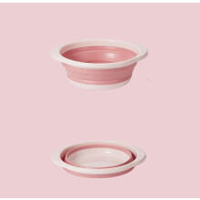Folding Washbasin Round Collapsible Silicone Basin, Washing Basket For Outdoor Travel Camping Hiking, Size S Pink