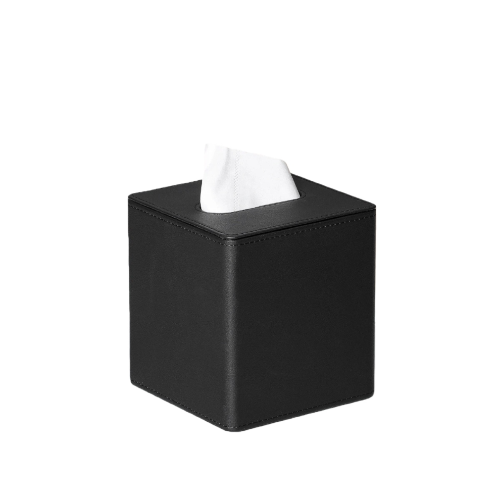 Tissue Box Cover Square PU Leather Tissue Box Holder for Dresser Bathroom Decor Black