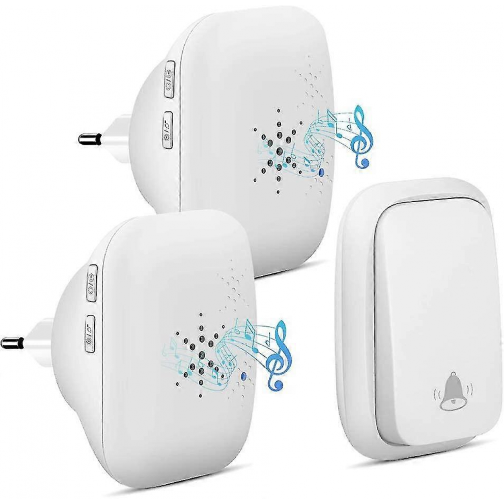 Wireless Doorbell,Battery Free,Required With 2 Receivers,150M Range Waterproof Push Button With 38 Chimes,4 Level Volume And Led- White 6485316519356