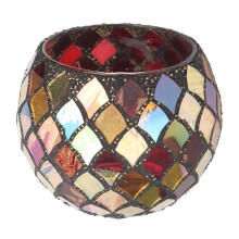 Red Mosaic Glass Tea Light Holder, Romantic Candle Decor