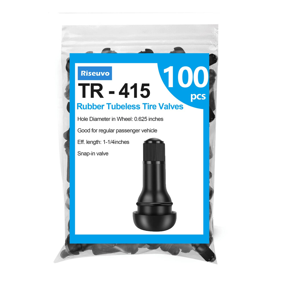 Riseuvo 100Pcs Tr415 Tire Valve Stem Rubber Snap-In Valves Tubeless Valve Stems Suit For 0.625 Inch Rim Holes On Standard Vehicle Tires 192687768509
