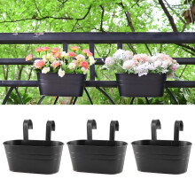 Meltset Lot de 3 pots de fleurs suspendus en mtal et fer, garde-corps ovale, clture, jardin, balcon, pots de fleurs en mtal, support de seau a