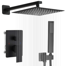 JingGang Sistema Doccia Nero Opaco Bagno da 12 Pollici Miscelatore a Pioggia di Lusso Set Doccia Combinato Soffione a Pioggia a Parete e Sistema