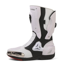Zeozoom Botas de equitaciσn para motocicleta, botas de cuero para mujeres y hombres, protecciσn antideslizante, deportes de carreras (blanco, hom