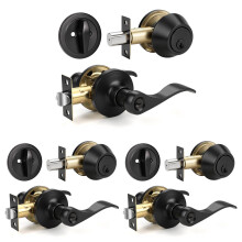 Knobonly Lot de 3 ensembles de boutons de porte extrieure avant avec pnes dormants cylindre unique en finition nickel satin, toutes les cls