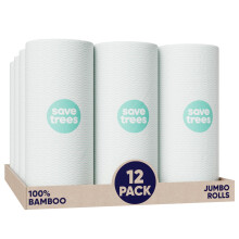 Save Trees Lot de 12 essuie-tout en bambou 1 800 feuilles de rouleaux d'essuie-tout blanchis ultra absorbants et durables Rouleaux de cuisine