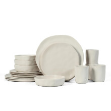 Stone by Mercer Project HEKONDA Modern Stoneware 32-Piece Dinnerware Set Plate and Bowl Set Dish Set for 8 Beige