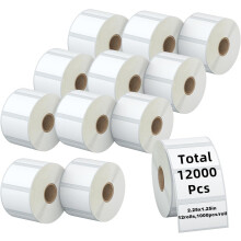 KingTac (12.000 etiketten, 12 rollen) 2,25"" x 1,25 directe thermische etiketten - 12 rollen 1000/rol 12.000 stuks - geperforeerde stickers voor s