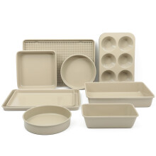 Martha Stewart Gallen Lot de 10 moules ptisserie en cramique sans PFA, non toxiques et antiadhsifs Taupe