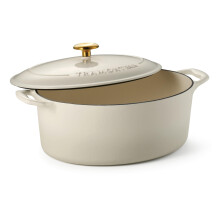 Tramontina Enameled Cast Iron Oval Dutch Oven Pot with Lid Large 7-quart Latte (Gold Knob)