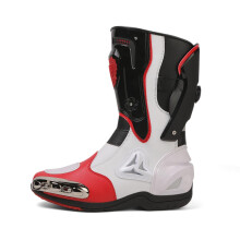 Zeozoom Botas de equitaciσn para motocicleta, botas de cuero para mujeres y hombres, protecciσn antideslizante, deportes de carreras (rojo, hombr