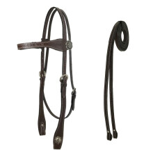 Tahoe Tack Barbwire Cuero Western Hand Tooled Browband Headstall con riendas divididas a juego Mini Caoba