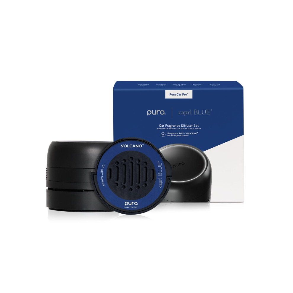 Capri Volcano Pura Car Pro Diffuser Set - Includes Pura Car Pro Diffuser And Capri Volcano Air Freshener Refills - Scented With Notes Of Tr Blue 617018021646