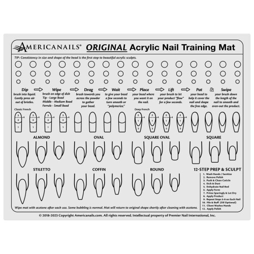 Americanails Acrylic Nail Training Mat - Silicone Trainer Sheet for Application Practice Flexible Roll Up Pad Template for Acrylic Fingernails Lear 2