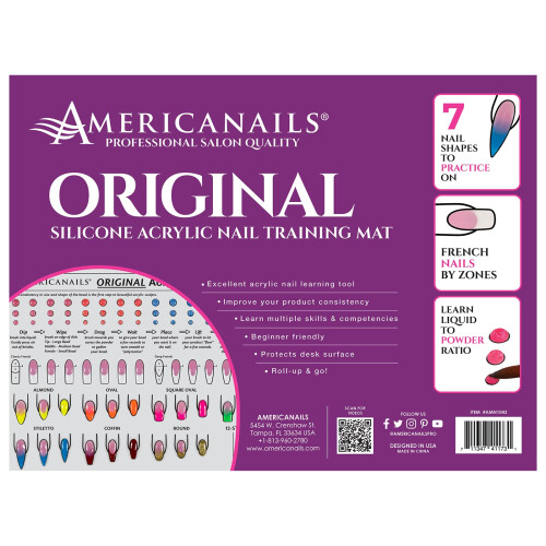 Americanails Acrylic Nail Training Mat - Silicone Trainer Sheet for Application Practice Flexible Roll Up Pad Template for Acrylic Fingernails Lear 1