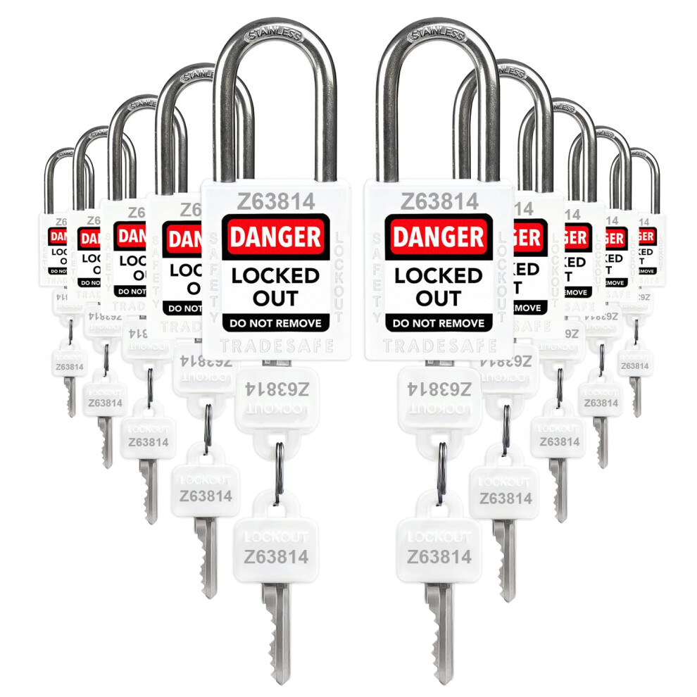 Tradesafe Lockout Tagout Locks Set - 10 White Loto Locks Keyed Alike Lockout Locks 2 Keys Per Lock Osha Compliant Lock Out Tag Out Padlocks 717340833525