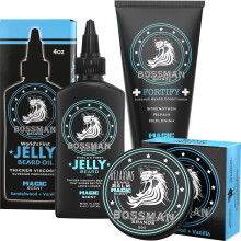 Kit de soins pour barbe Bossman Essentials - Huile, crème, baume - Accessoires de soin (Magique)