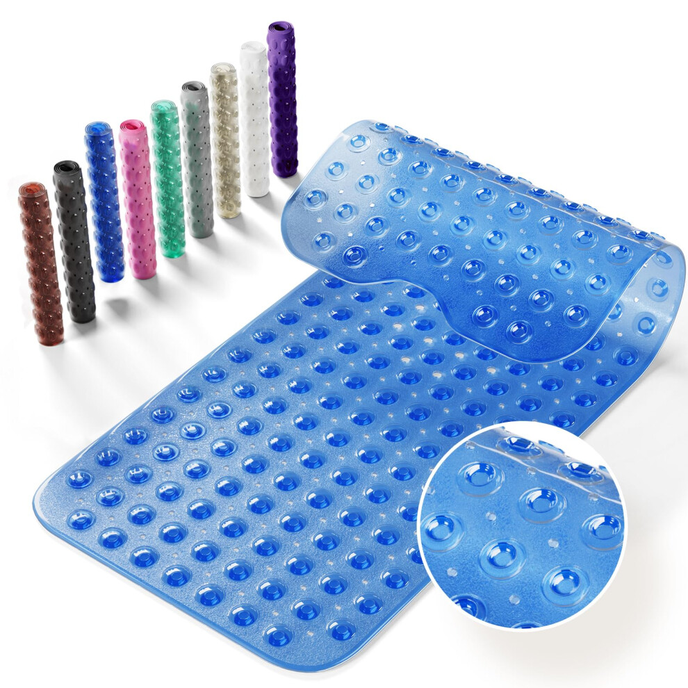 Krussier Non-Slip Bath Tub Mat 39x16 Inch Extra Large Shower Mat with Drain Holes & Suction Cups Machine Washable Clear Blue-image-OPC-PMDXDQG-NEW